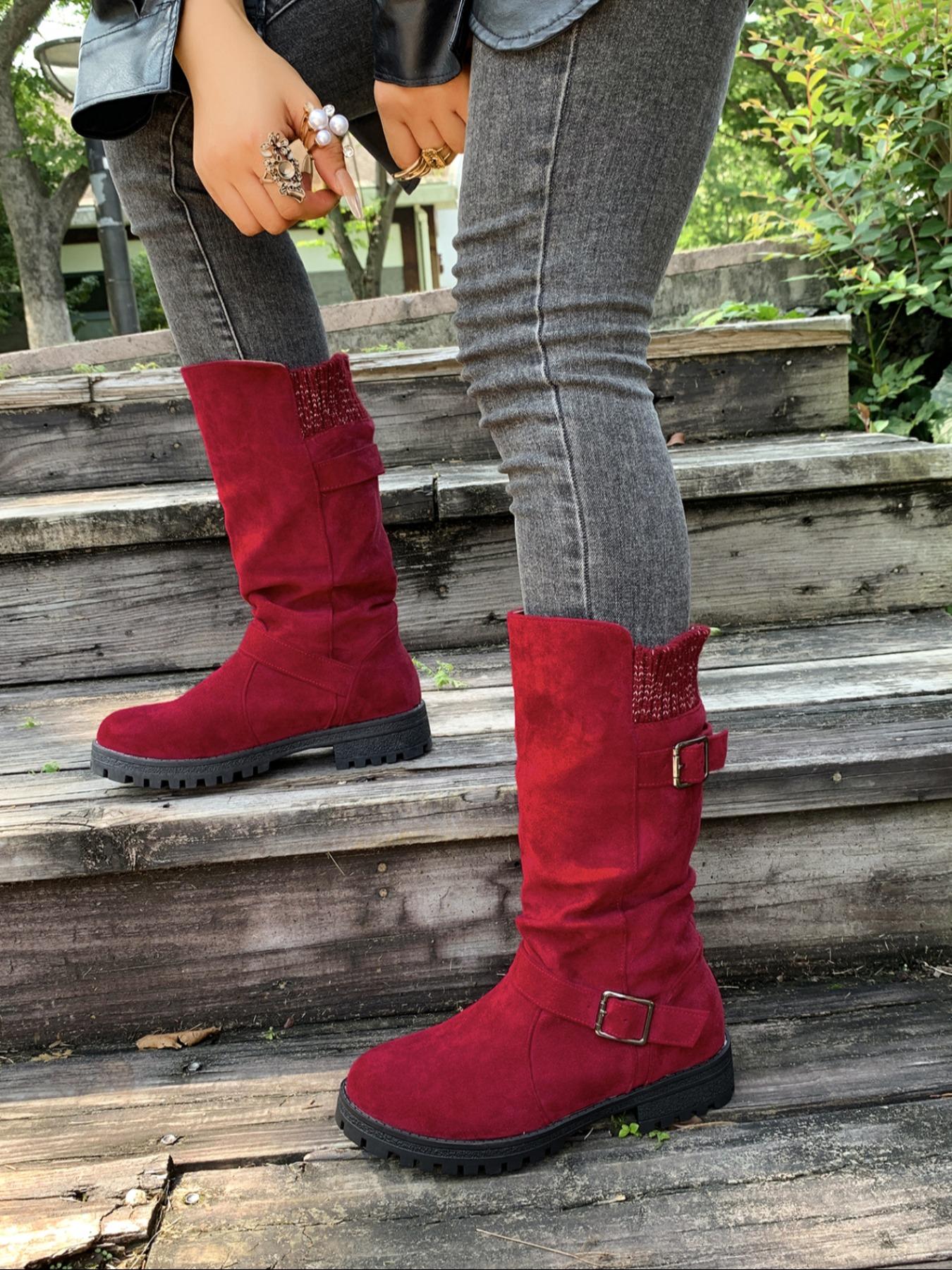 4-color Christmas Day women's boots, winter warm plush lining, oversized elastic collar design, mid calf boots perfectly wrapped around the calf, winter fashion women's boots, Winter Booties