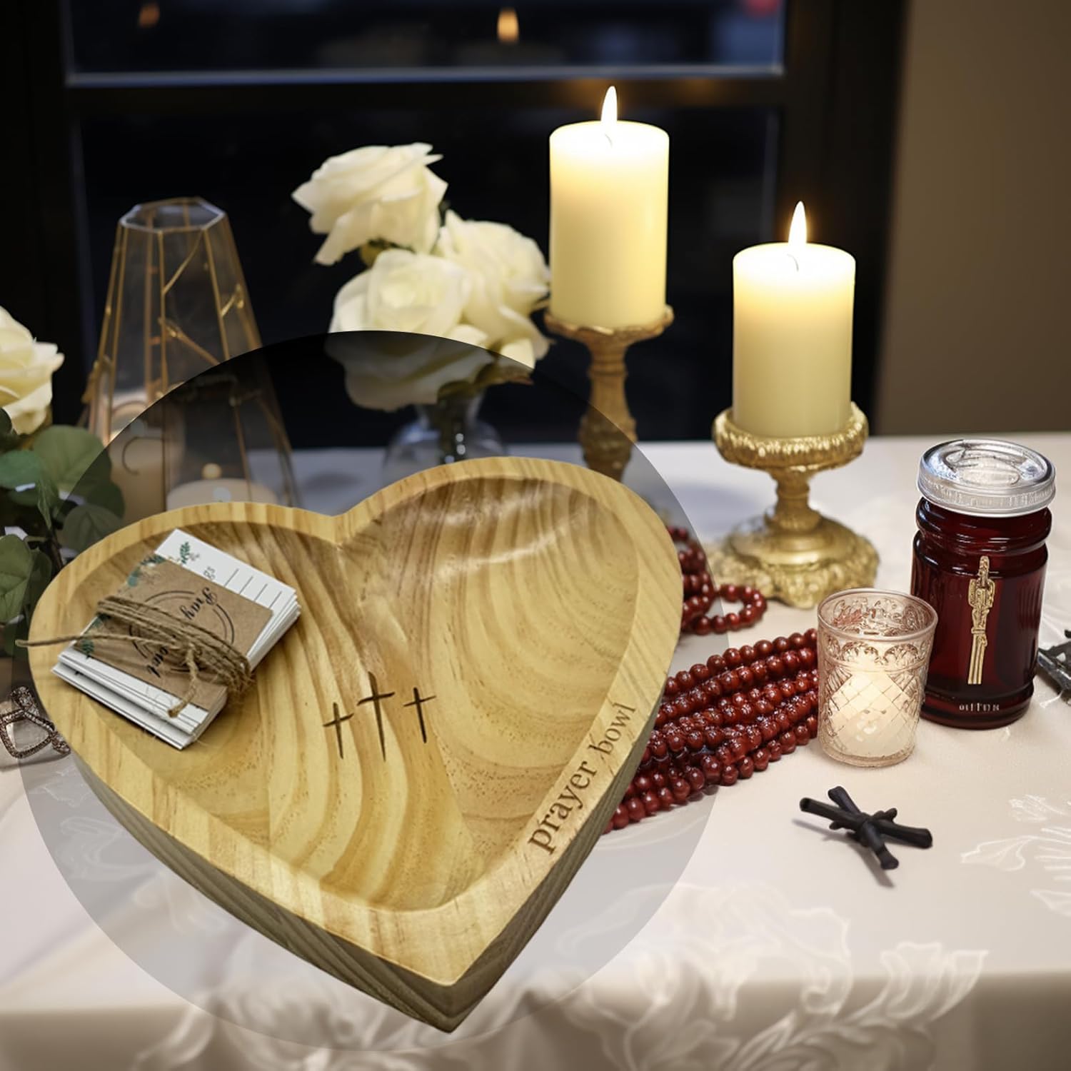 Heart Shaped Prayer Bowl with Cross - Handmade Wooden Dough Bowl for Christian Prayer, Communion & Worship, Unique Church Gift for Congregation, Baptism, Bible Study Decor Religious Heart Shaped Prayer Bowl with Cross - Handmade Wooden Dough Bowl for Christian Prayer, Communion & Worship, Unique Church Gift for Congregation, Baptism, Bible Study Decor Religious