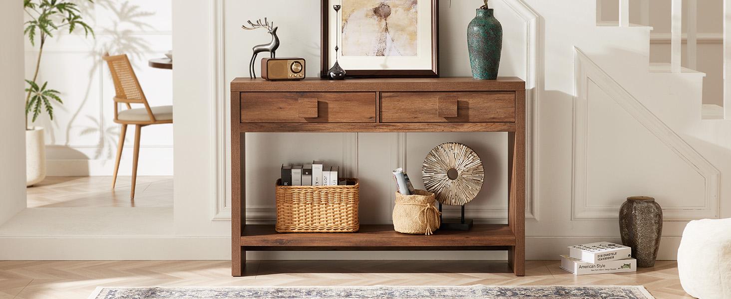 【SPOTLIGHT DAY】ONBRILL 47.3" Wood Console Table With 2 Drawers, Sofa Table For Hallway, Entryway, Living Room