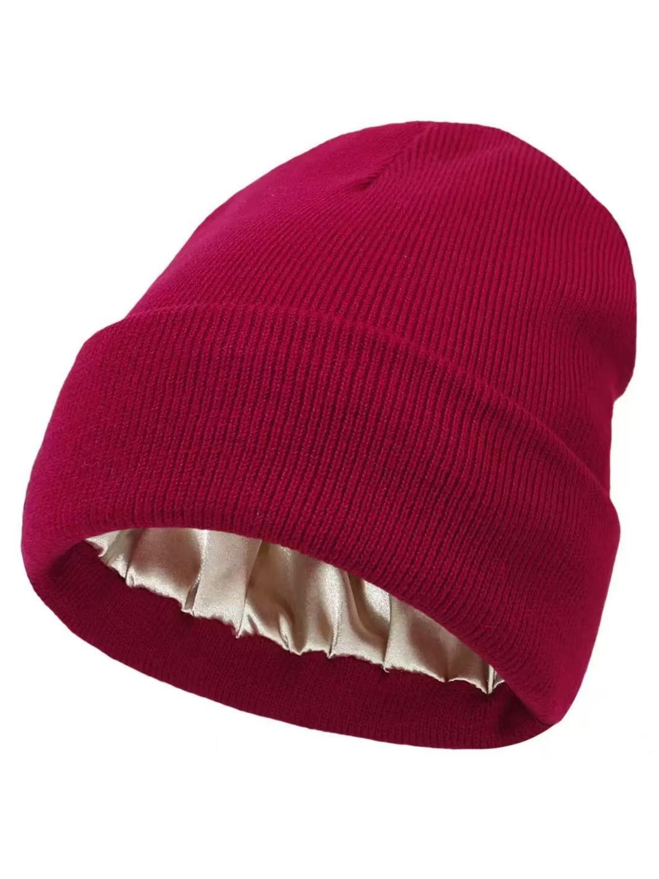 Autumn Winter Satin Knit Hat, Large Head Circumference Warm Beanie, Solid Color Cold Cap, Unisex for Kids over 13 Years, Outdoor Sports, Knitting Beanie