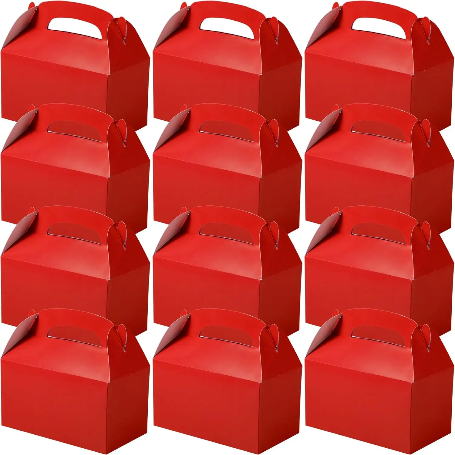 12 Pcs Red Party Favor Treat Boxes Gable Paper Gift Box Candy Snack Goodie Cake Treat Boxes for Birthday Wedding Party Favors (Red)