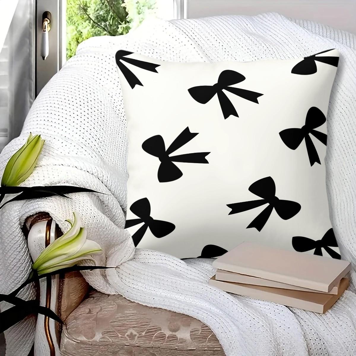 Cute Bow Print Throw Pillow, Heart Checkerboard Decorative Sofa Cushion, Exquisite Gift for Girls & Women, with Pillow Insert