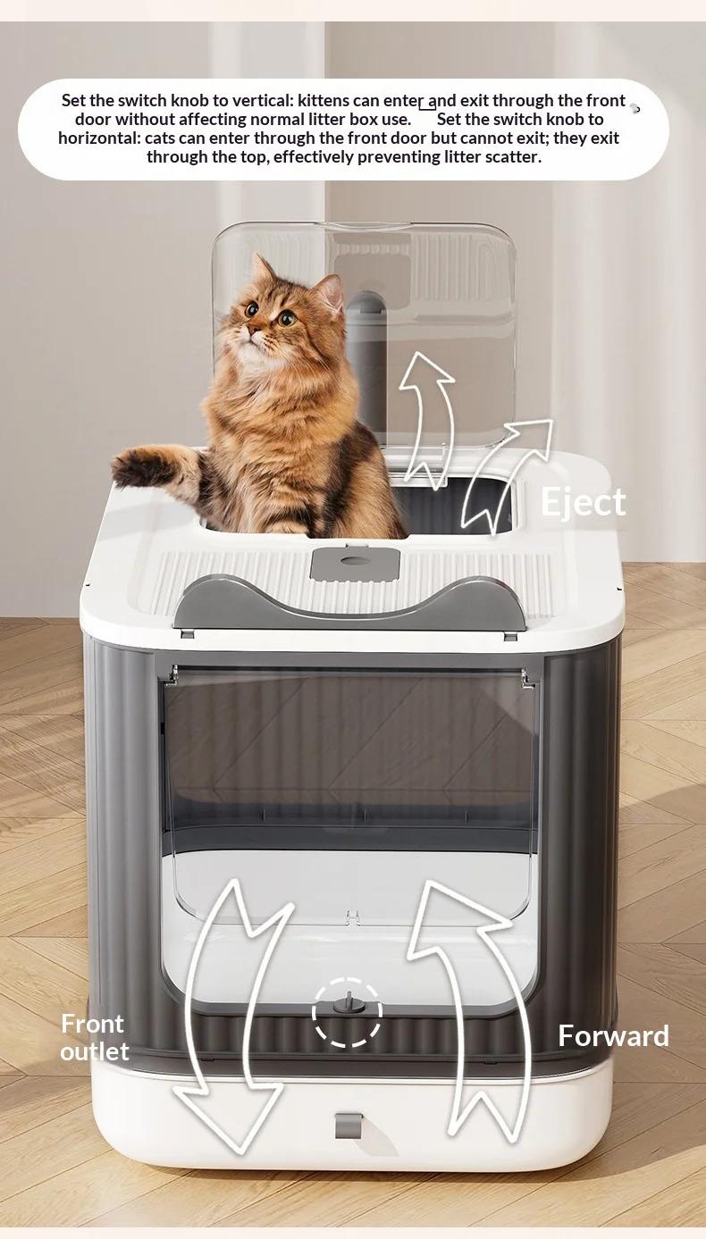 Foldable Enclosed Cat Litter Box with Pull-Out Drawer, Large Anti-Splash Odor Control Litter Pan with Top Exit & Front Entry Kit