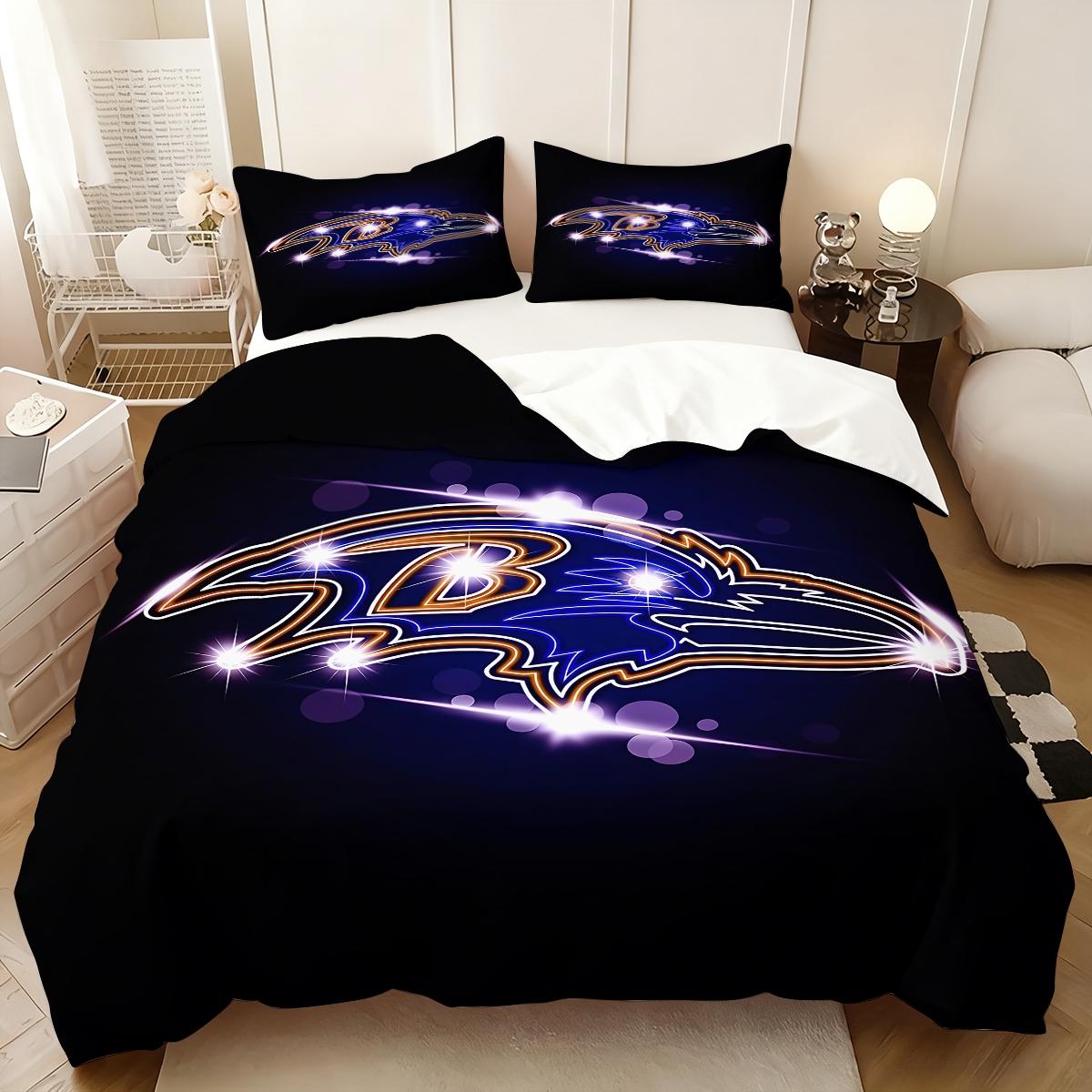 3Pcs,Baltimore Ravens  three-piece bedding set, soft, comfortable and skin-friendly, universal in all seasons, bedding set, no pillow core, no quilt core, suitable for bedrooms, guest rooms - (1 quilt cover + 2 pillowcases)
