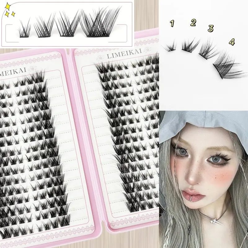 Natural Individual Cluster Lashes, 9-15mm Mixed Curls, Trendy Cat Eye Design, Ultra-Thin Flexible Stem, Handmade & Reusable, Ideal for Daily Makeup