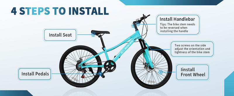 20/24 Inch Kids Mountain Bike,Adjustable Height , 7 Speeds, Bike for Kids 6-14, Boys & Girls Bike with Suspension Fork,Double-disc Safety Brake,, Anti-Slip Tires, Multi Color