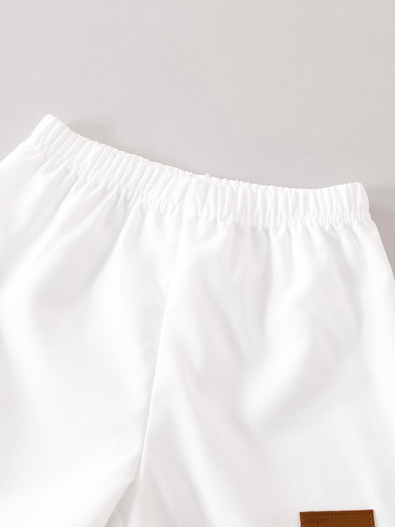 Boys' Summer New Set, Casual Stand Collar Button Shirt Short Sleeve with Lightweight Breathable Shorts, Striped Letter Patch