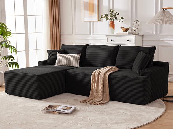 【2 packages shipping】Cloud Sectional Couch, Boneless Sofa for Living Room, Modular Sectional Sofa with Deep Seat, Fluffy Comfy Couch with L-Shaped Chaise, No Assembly Required