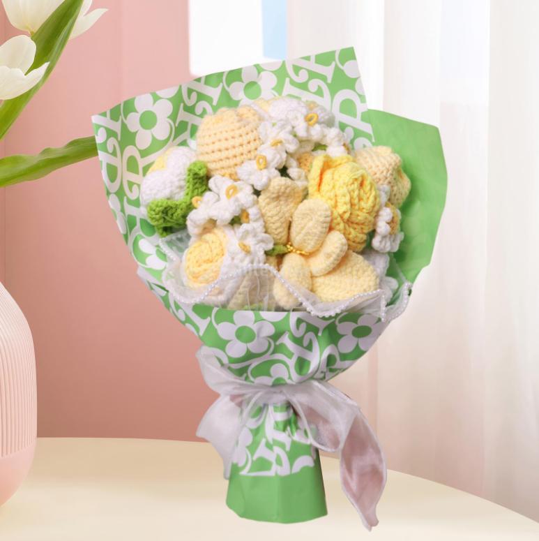 Handmade Crochet Flower Bouquet,Soft Touch Artificial Flower Bouquet, Decorative Flower forfamily, friends,Mother's Day Gifts, Anniversary ,Deals for you days Yarn Fruit