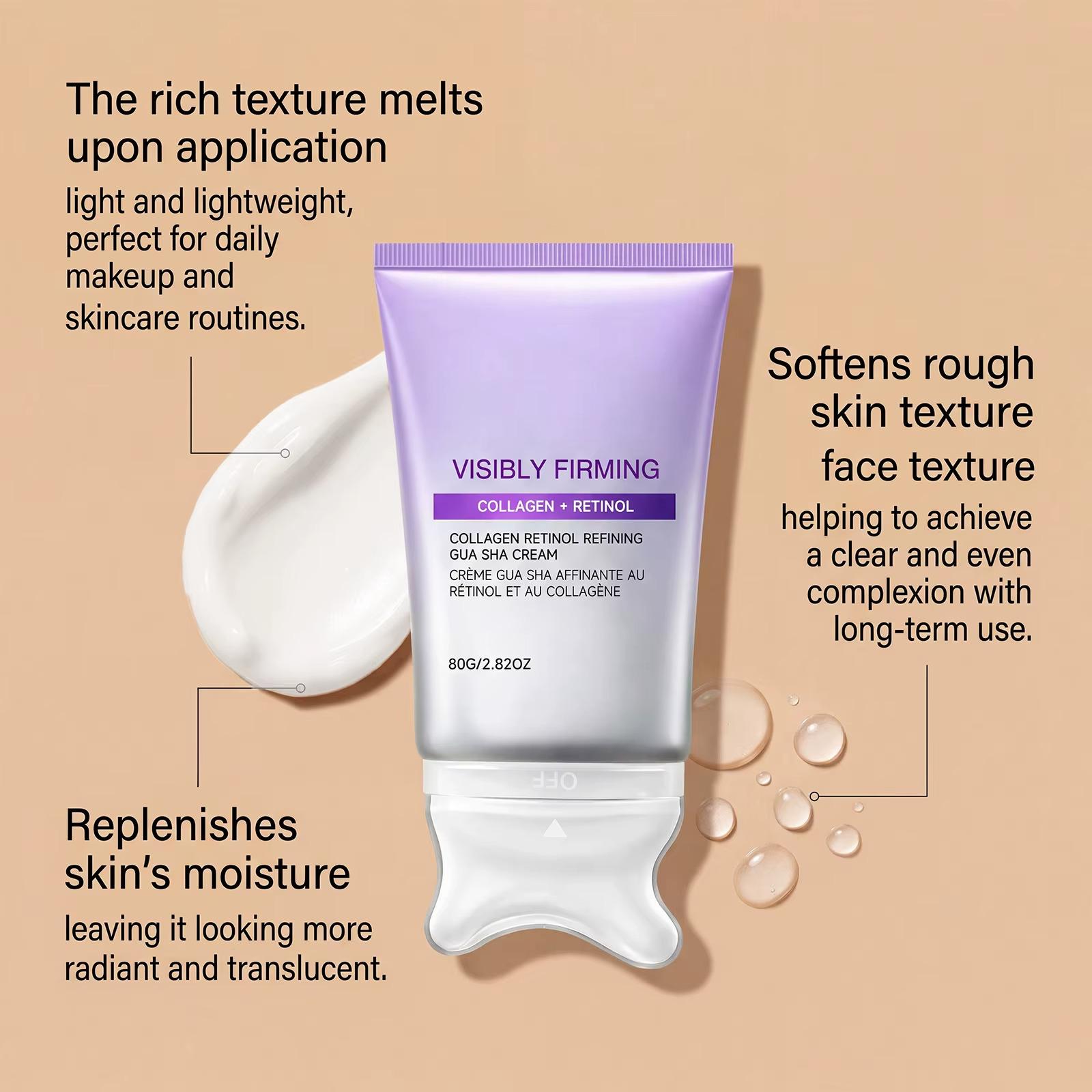 2-in-1 Gua Sha Neck Firming Cream with Roller Massager -Gua Sha Firming Cream Lifting Cream Anti-Aging Retinol & Collagen Moisturizer for Jawline & Turkey Neck Lifting - Korean Skincare V-Line Contour Lotion (2.7 fl.oz)