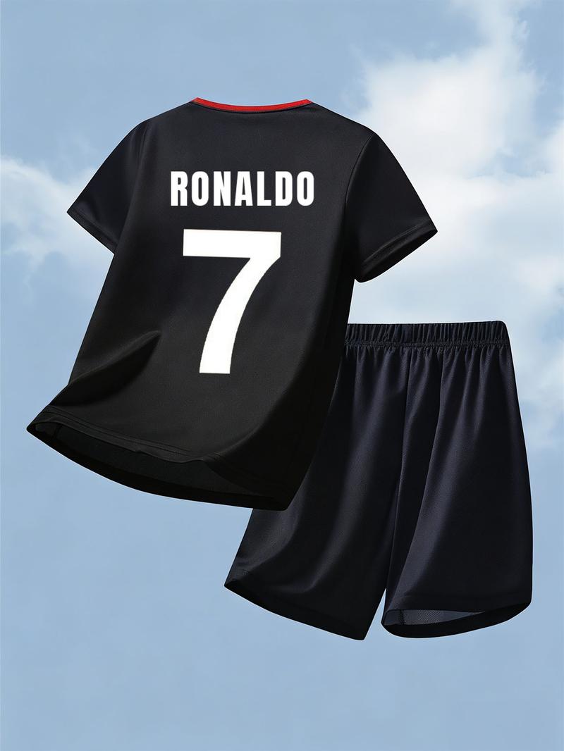 Children's football jersey and shorts set, Sports clothing set - Lightweight and breathable sportswear, with team number 7 and name RONALDO, machine washable, suitable for boys, ideal for football practice and outdoor activities