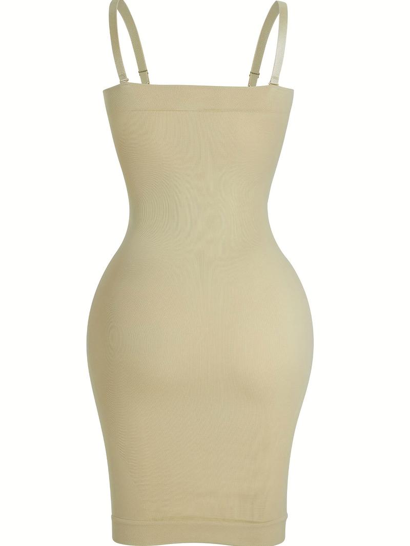Women's  Basic Solid Adjustable Strap Seamless Bodycon Shapewear Slip, Casual Plain Spaghetti Strap Tummy Control Dress Slip for Under Dress, Ladies Cami Body Shaper for Club Party, Underwear