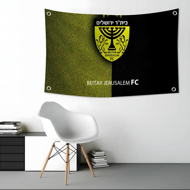 Beitar Jerusalem F.C Flags European Simple Design Tk User Horizontal High Density Knitted Fabric Banner - Durable All-Weather Polyester for Long-Term Indoor & Outdoor Use, Vivid Color Fastness