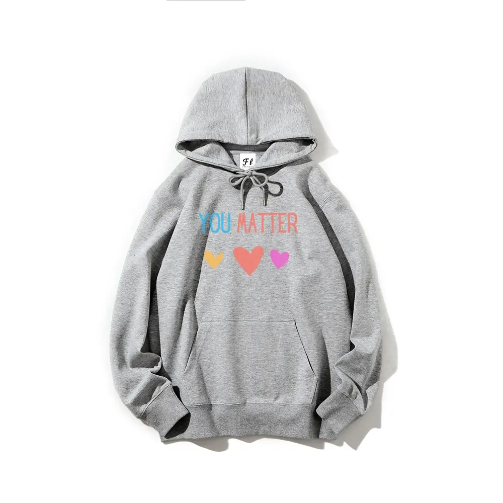 Women's "You Matter" Heart Letter Hoodie - Kangaroo Pocket, Adjustable Ribbed Fit, Long-Sleeve Graphic Crewneck Pullover, Everyday Fall-Winter Casual Streetwear