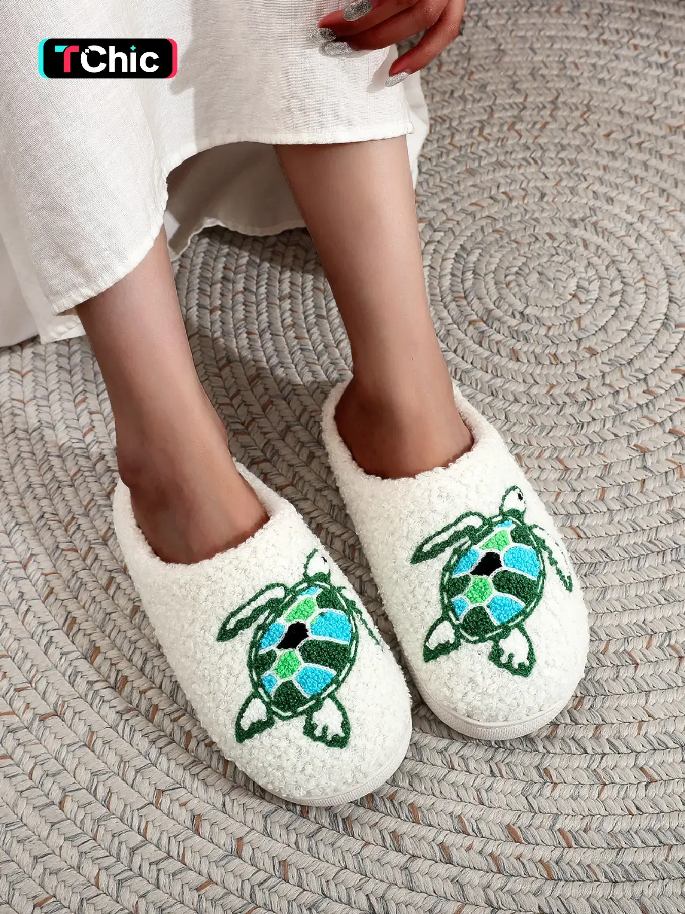 Soft Plush Turtle Thick Bottom Fuzzy Warm Slippers for Men & Women, Warm House Slippers, Cute Animal Embroidery Design, Indoor Home Outdoor Warm Non-Slip Shoes for Fall Winter Gifts, Footwear