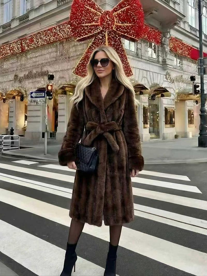 Women's Faux Fur Coat, Autumn Winter Fashionable Long Sleeve Jacket, Elegant Thick Retro Loose Fit Medium-Length Outerwear
