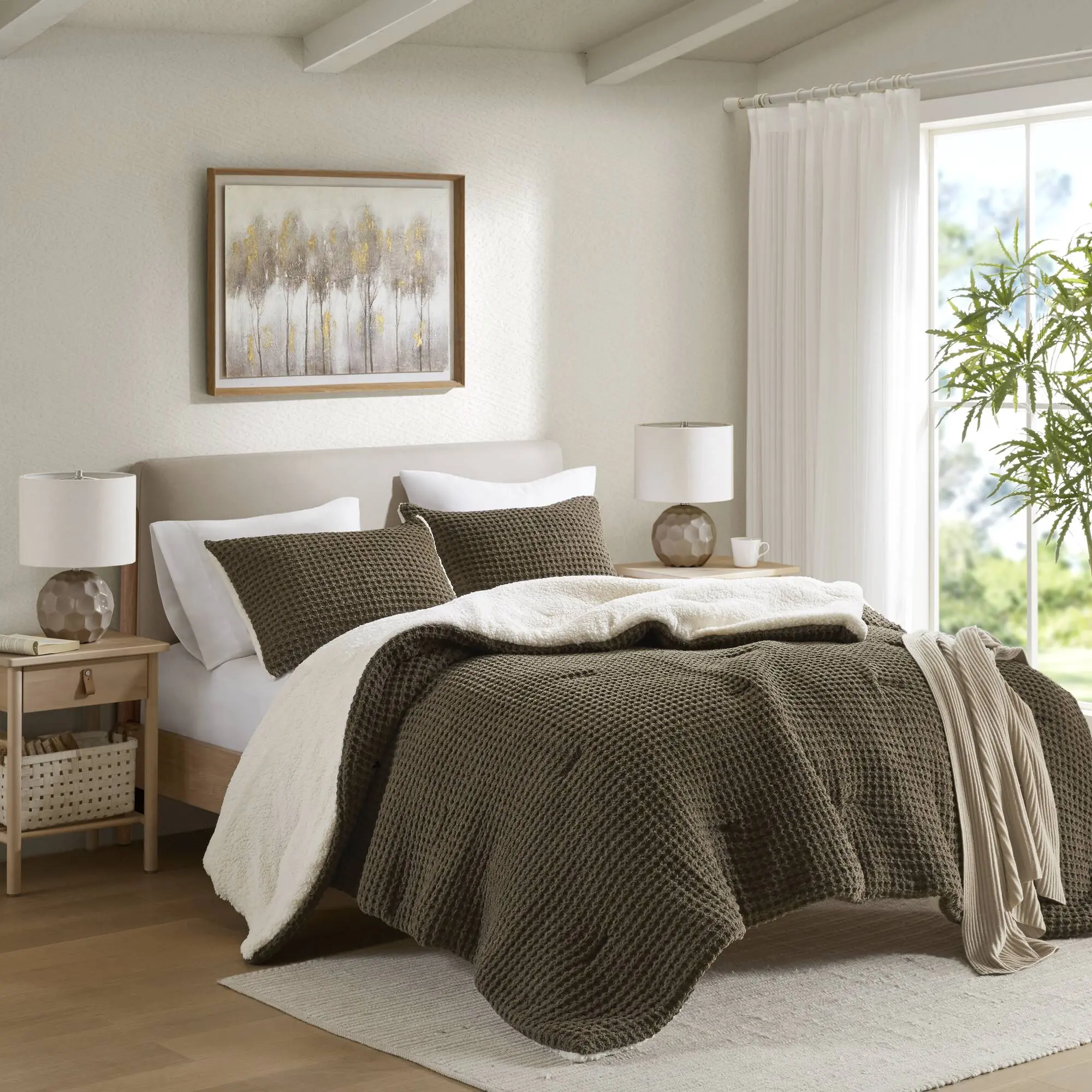 Nokaa Knit Chenille Comforter Set Twin Size – Soft Plush Bedding with 2 Shams, Cozy Textured Face, Machine Washable, OEKO-TEX Certified, All-Season Down Alternative Fill, Brown Polyester