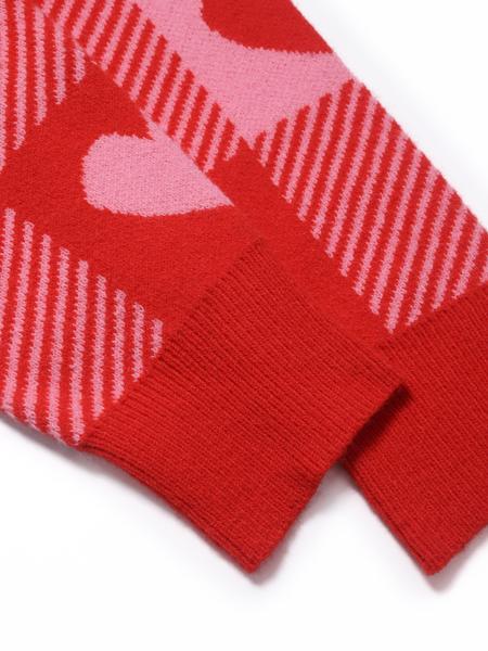 Women's Heart Print Round Neck Sweater, Casual Long Sleeve Crew Neck Jumper for Fall & Winter, Fashion Ladies' Knitwear for Daily Wear