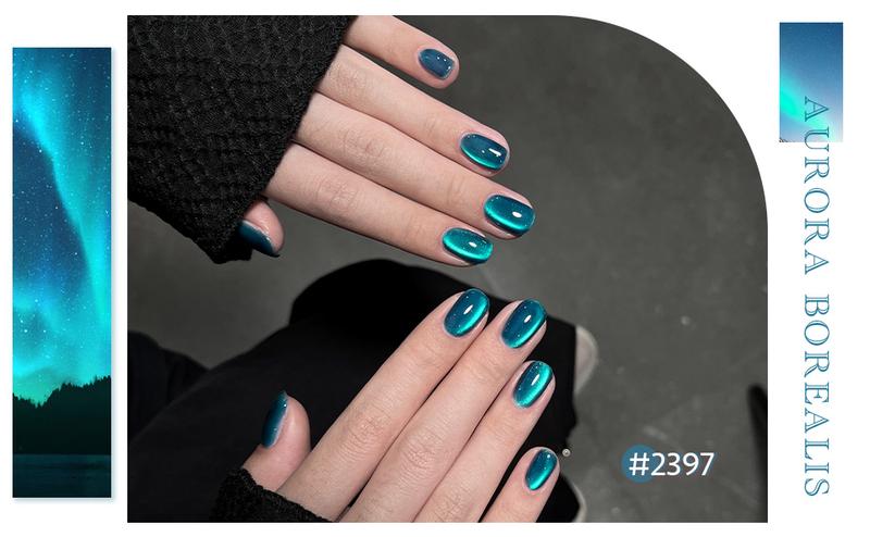 GAOY Aurora Borealis Cat Eye Uv Gel Nail Polish Set with Magnet, Glitter Galaxy for Holographic Cat Eye Holiday Gift Pick, Salon Gel Manicure and Nail Art DIY at Home