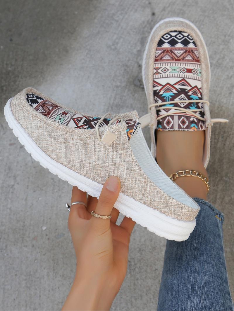 Women's Ethnic Pattern Slip on Low Top Sneakers Trainer, Casual Comfortable Lightweight Slip on Shoes, All-match Commuter Shoes for Work & Daily Wear