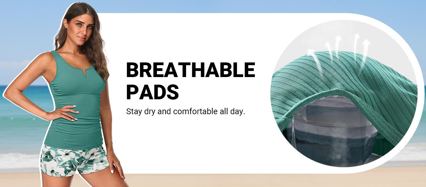 Daci Womens Two Piece Tankini Swimsuits - Tummy Control Bathing Suit with Shorts V Wire Tankini Top Ribbed Swimwear