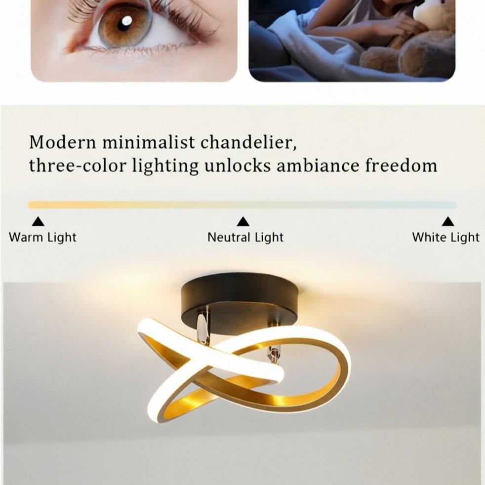 LED Ceiling Light, black/white/gold, 3-color dimmable. Ideal for bedrooms, corridors, hallways, studies, and simple modern interior home lighting.