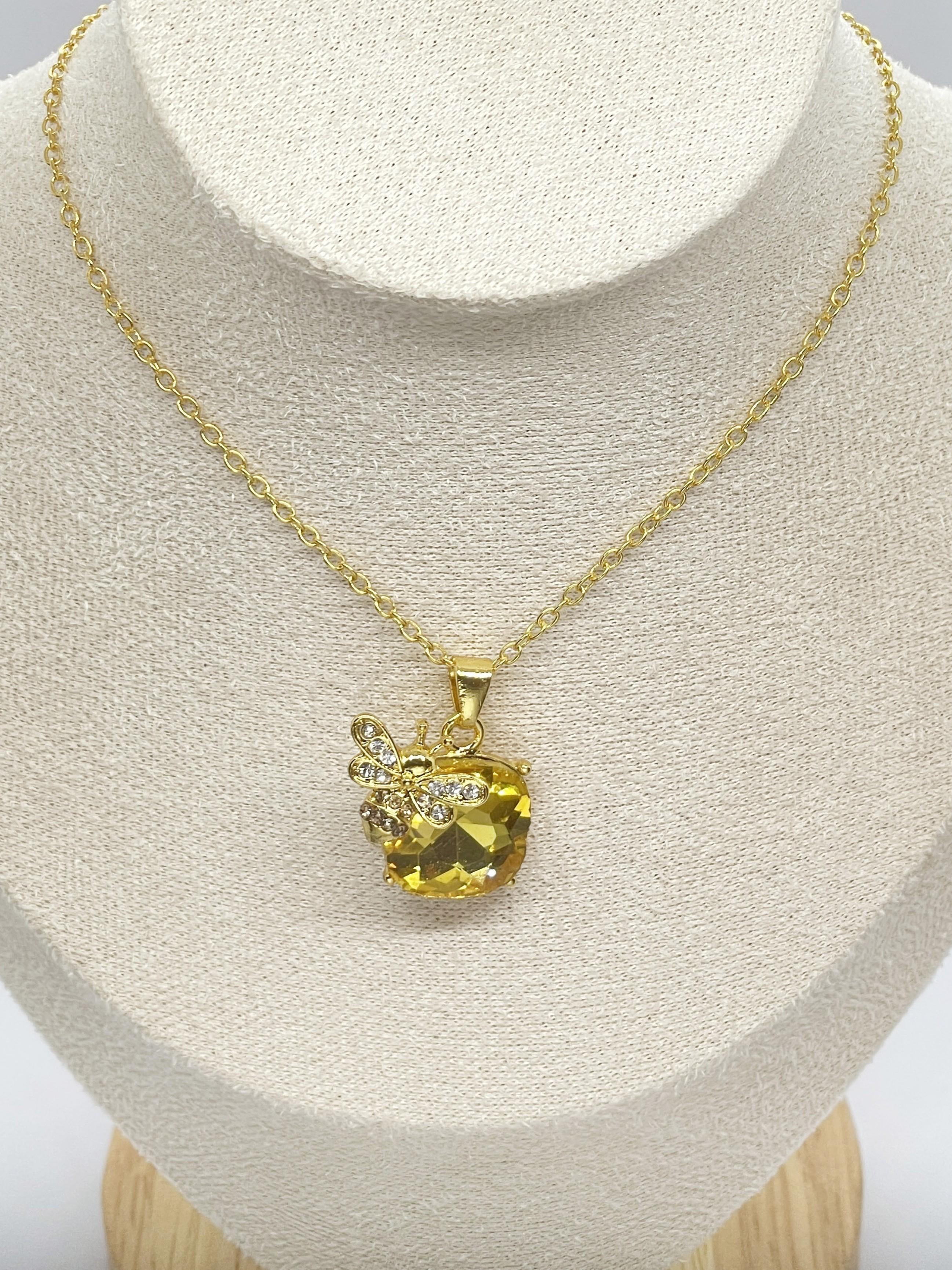 Fashion Cubic Zirconia Bee Pendant Necklace, Unique Shape, Women's Personalized Party Jewelry Gift Accessory