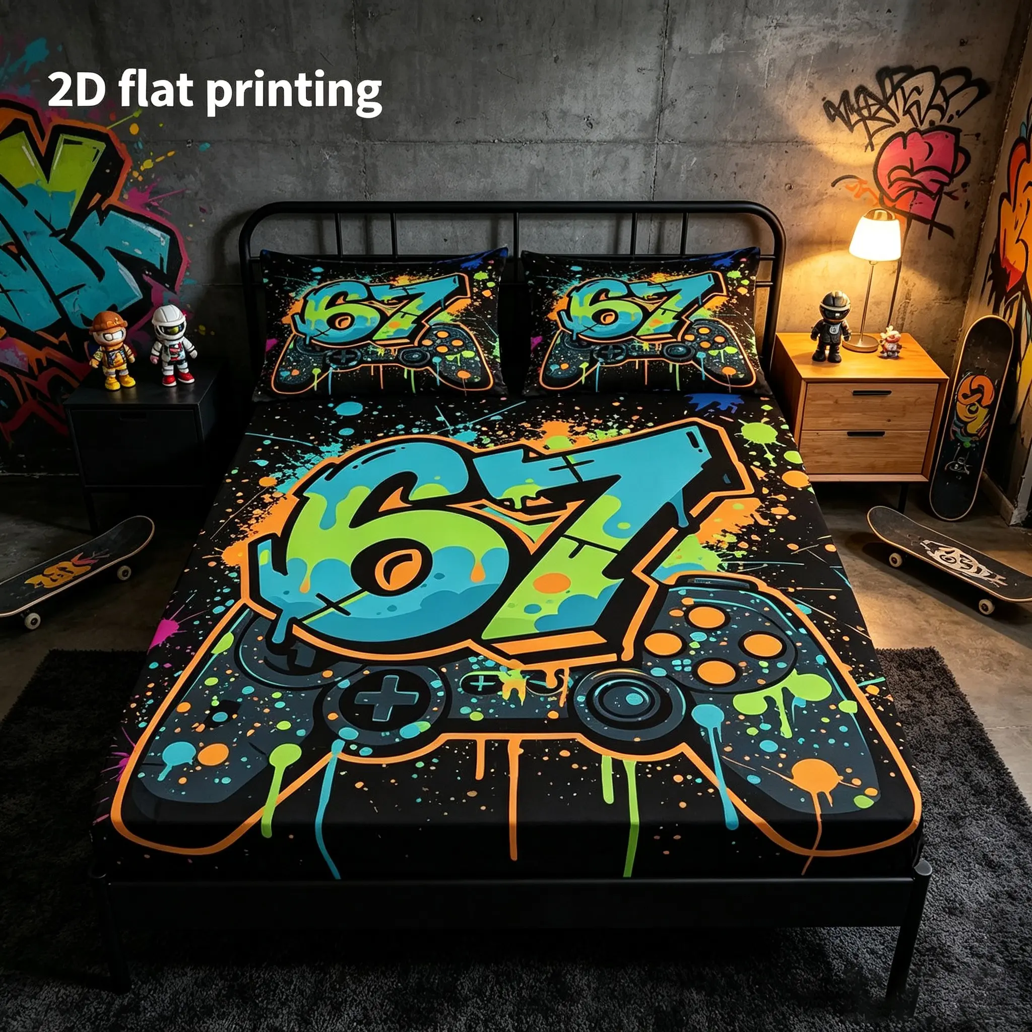 3-piece gaming style game controller bed sheet set (1 bed sheet+2 pillowcases, no core), Comfy bedding set, gaming style bedding set, soft and breathable, Soft Bedding Sets