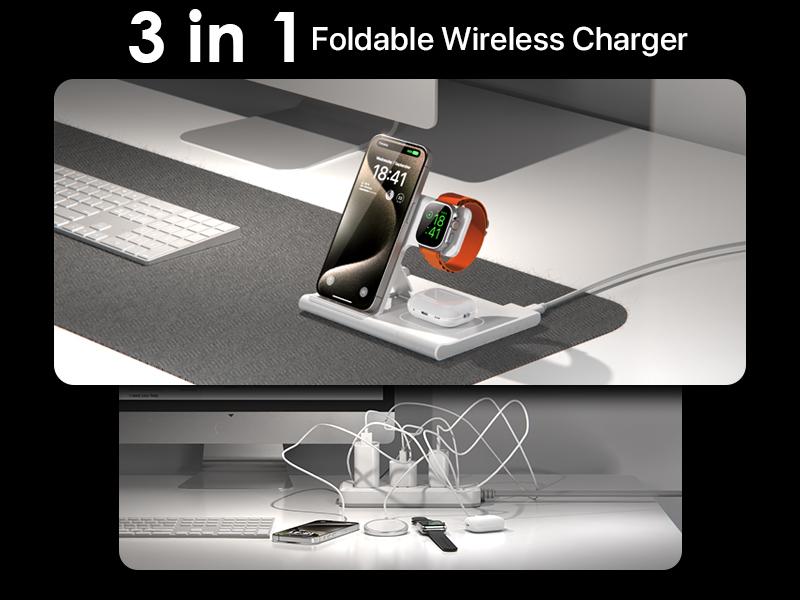 Upgraded Wireless Charger Station for Apple Devices,Wireless Charger Stand for iPhone 12-16series,Apple Watch and AirPods(18W Adapter Not Included)