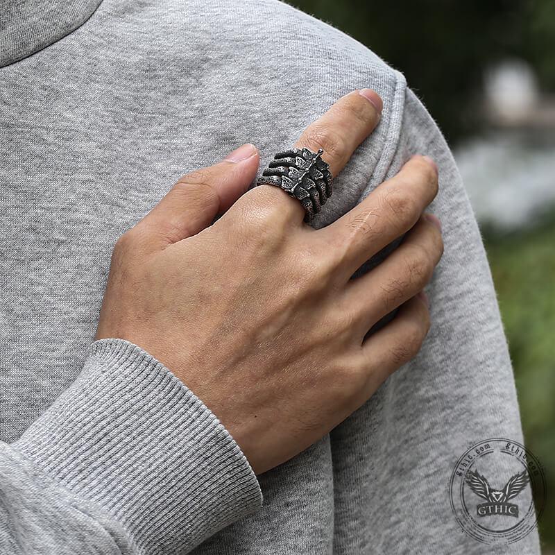 GTHIC Detailed Vertebrae Skeleton Stainless Steel Ring For Men Women Fashion Accessories Daily Wear
