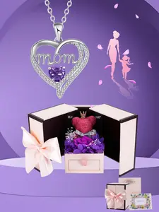 Apple Shape Rose Jewelry Gift Box With Love Heart Mom Pendant Necklace, Anniversary Birthday Jewelry First Mom Gifts for Women Wife, Mother's Day Jewelry Gift for Mom Heart Design Necklace