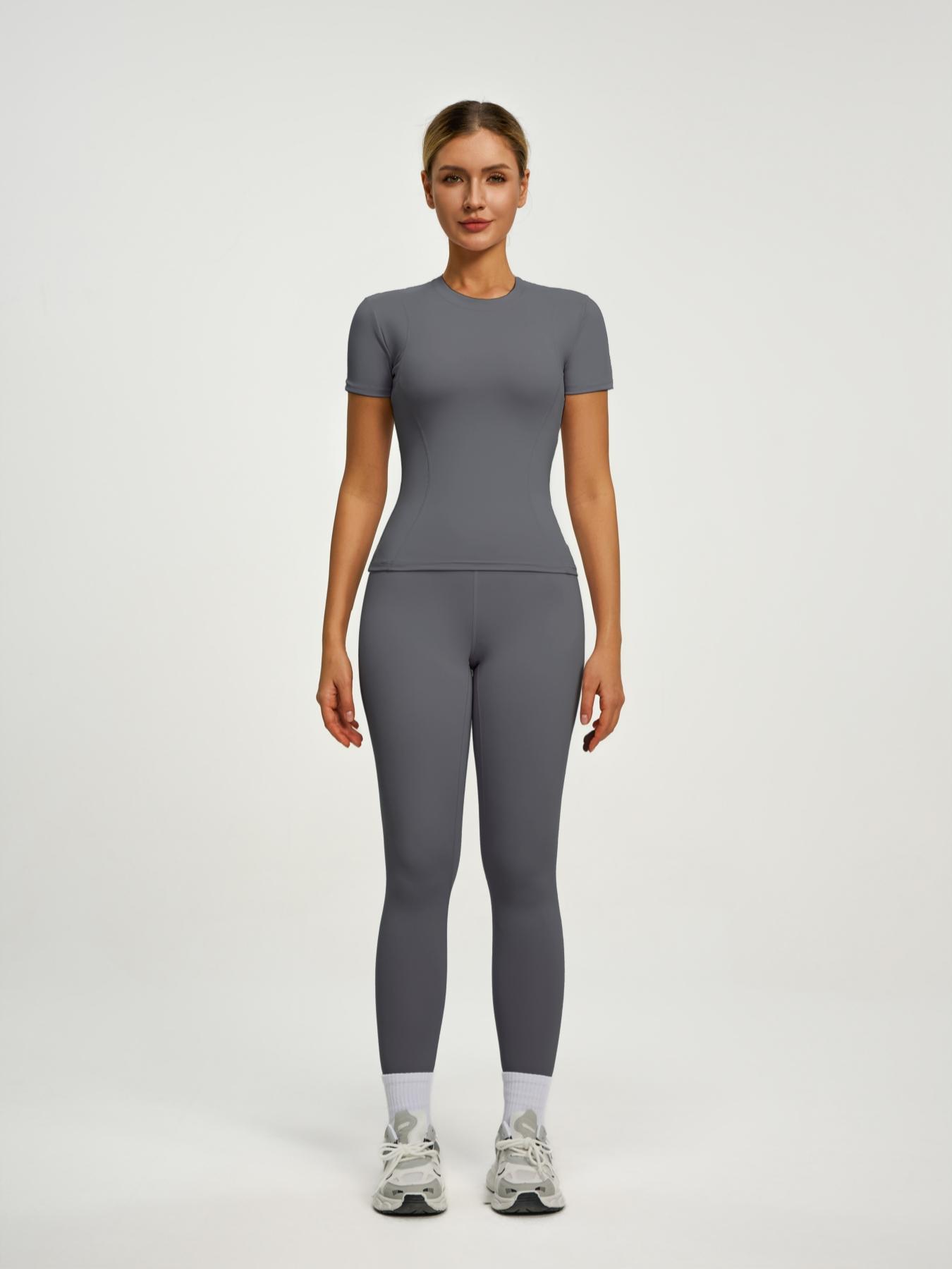 Women's Short Sleeve Yoga Set, High Waist Leggings & Tight Top Two-Piece, Gym Yoga Outfit, Ideal for Fitness, Running, Gym Workouts