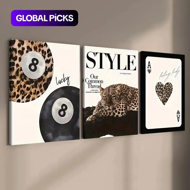 3-Count Wooden Frame Leopard Print Canvas Wall Art, Waterproof Animal Print Posters, Leopard Print Room Decor for Living Room, Bedroom & Corridor #GLOBAL PICKS