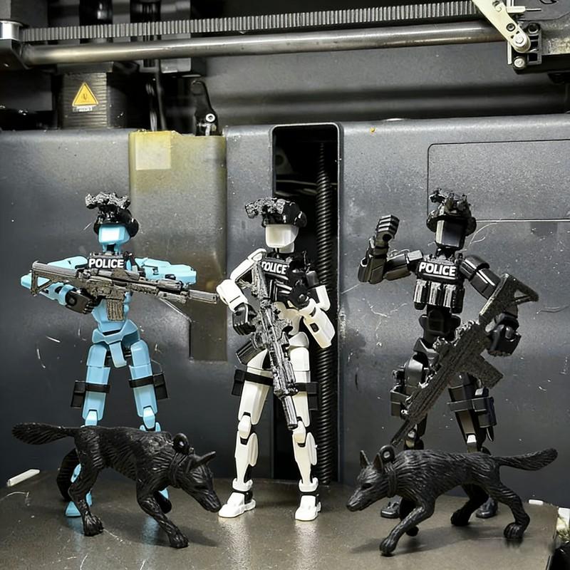T13 Action Figure Police Style Military Theme Doll with K-9, Jointed Figure, Desktop Collection Decorative Ornament, Perfect for Collectors