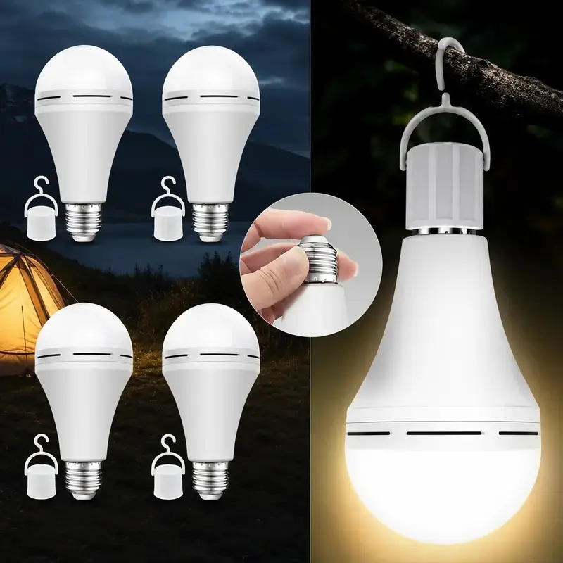 Rechargeable Emergency LED Bulbs, E26 E27 Battery Backup Light Bulbs for Power Outages, Portable Blackout Emergency Lighting for Home & Camping