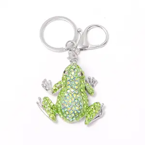 Summer Rhinestone Frog Keychain, Alloy Metal Bag Charm & Car Pendant, Fashion Animal Accessory