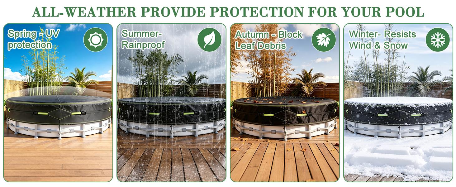 10Ft Round Pool Cover for Above Ground Pools, Safety Solar Pool Covers with Reflective Strips, Rope and Luminous Nails, Upgraded Thicker Oxford, PU Tarp Snug, UV Protected, Windproof, Tear Resistant