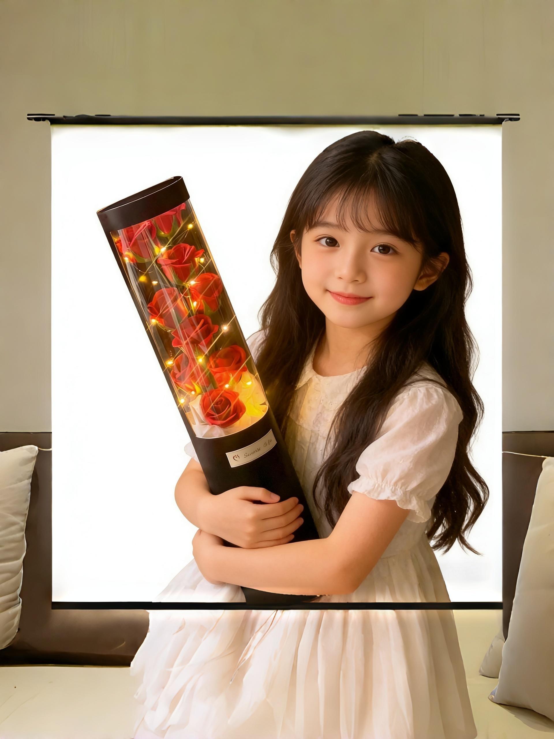 Valentine's Day Custom Rose Bouquet Hug Bucket, Realistic Artificial Flowers, Star Lights, Anniversary Romantic Gift, Wedding Party Decor