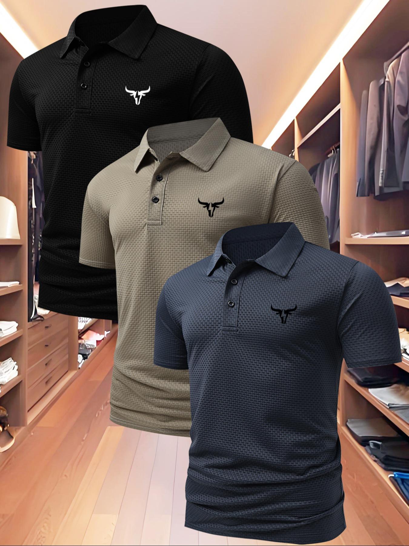 Men's High-End Polo Shirt, Summer Casual Fitted Short Sleeve, Print, Quick-Dry Fabric, Outdoor Sports & Leisure Wear, Perfect Birthday Gift!