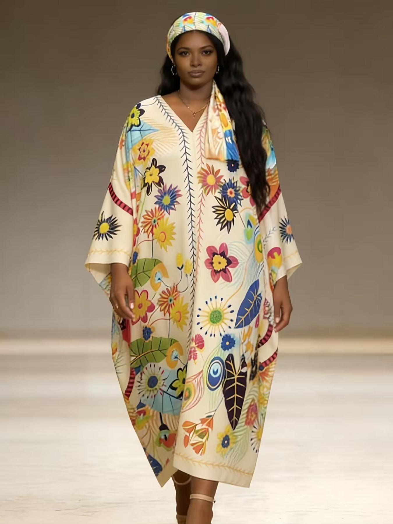 2-piece set woman‘ s Boho Kaftan Beach Cover Up  – Oversized Maxi Dress Beachwear for Summer Vacation & Resort Wear ✨