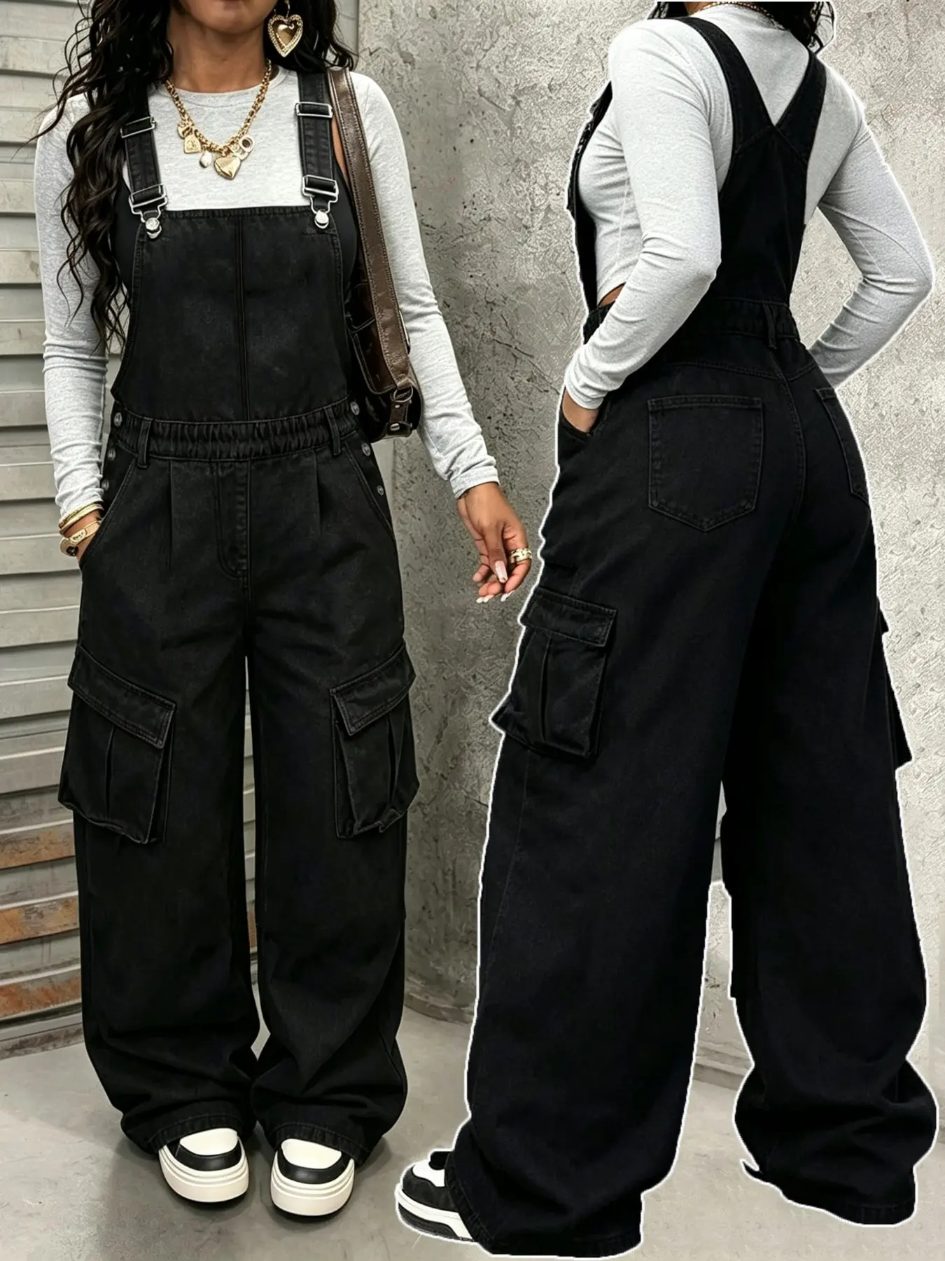 New Women's Solid Color Workwear Denim Overall, Wide Leg Multi-Pocket Jumpsuit, Fashionable and Comfortable, Perfect for Daily Wear, Casual Jumpsuit Overalls