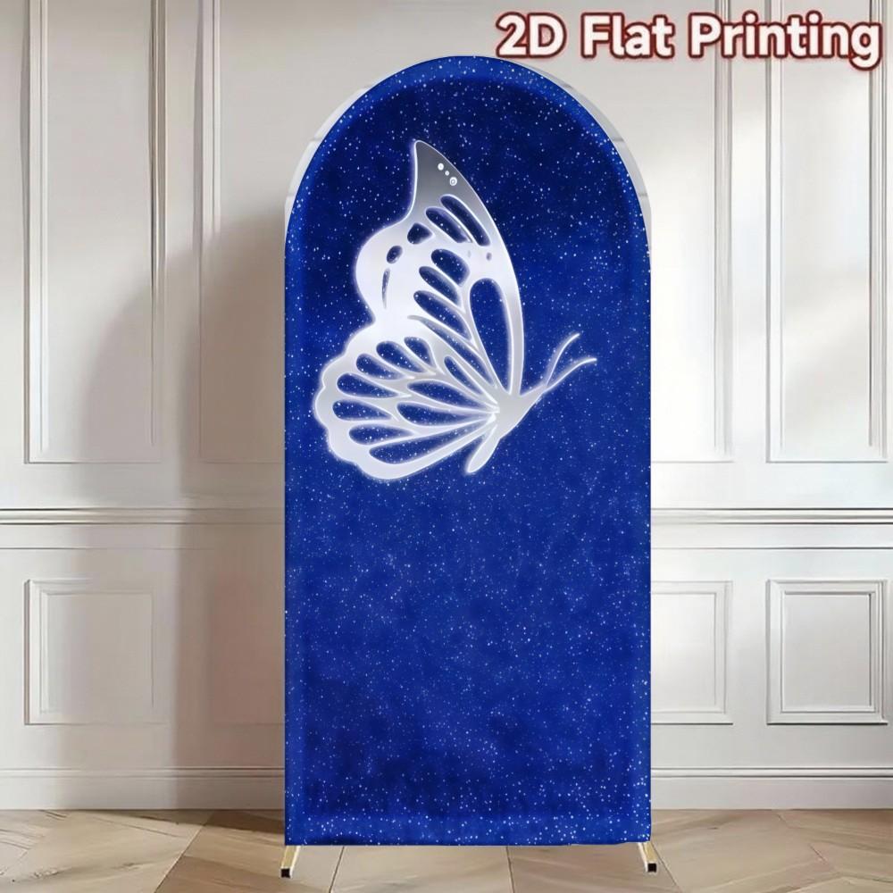 Sparkling Blue 15th Birthday Arch Covers Stretchy Backdrop – Butterfly Theme, Perfect for Quinceanera & Sweet 15 Birthday Party Photo Backdrop