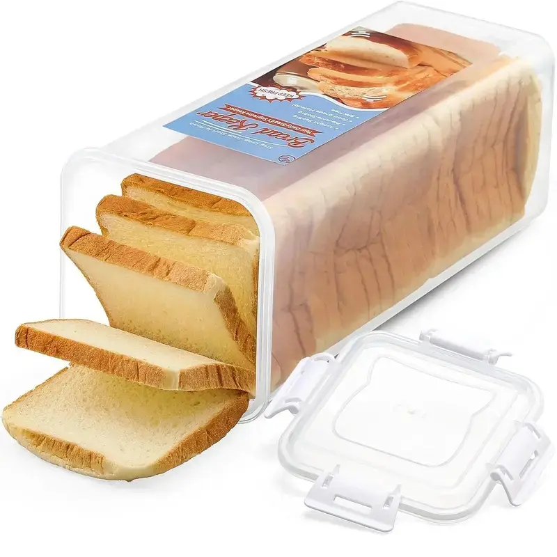 Mother's Day gift Bread Box with Airtight Lid, Bread Storage Container, Bread Loaf Storage Dispenser, Plastic Sandwich Bread Keeper, White Lid, 1 Pack Kitchen Silicone