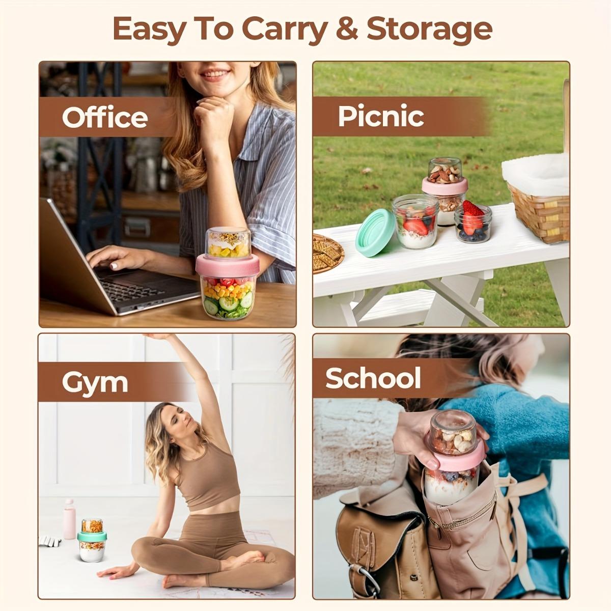 4PCS Double Layer Overnight Oat Containers with Lids, Dry and Wet Separated Yogurt Parfait Cups, Chia Pudding Glass Jars for Oats, Granola, Nuts, Fruit and Salad, Portable Meal Prep Breakfast Cups, Random Colors