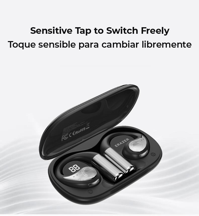 ERAZER XP9 OWS True Wireless Bluetooth Earphones, Open Ear Headphones for iPhone Android Mobile Phone, Waterproof Headseets with Display Charging Case Earbuds