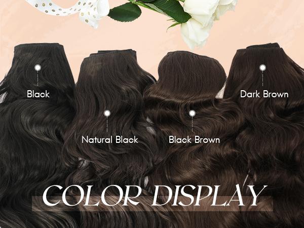 FESHFEN Clip in Hair Extensions - 4 PCS Long Wavy Thick Clip in Hairpieces Full Head Natural Soft Synthetic Hair Extension for Women