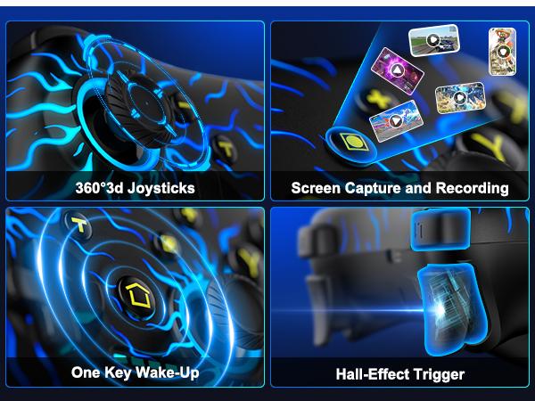 Switch Controllers,Wireless Switch Pro Controller for Switch/Lite/OLED/iOS/Android,Rechargeable Wired PC Gaming Controller with Cool LED Light, 6-Axis Gyro,Turbo, 4-Speed Vibration