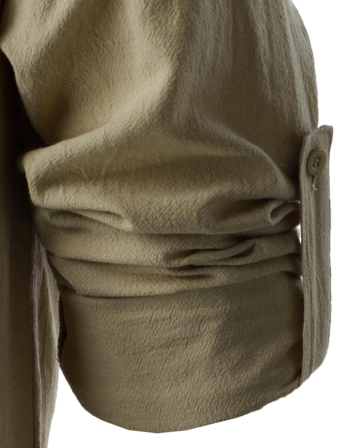 ZEROYAA Men's Medieval Vintage Long Sleeve Lace Up Shirt Renaissance Costume for Halloween Viking Pirate Cosplay Casual Menswear Funny Shirts Cotton High Quality Beige V-Neck Banded Collar Roll-up Sleeves