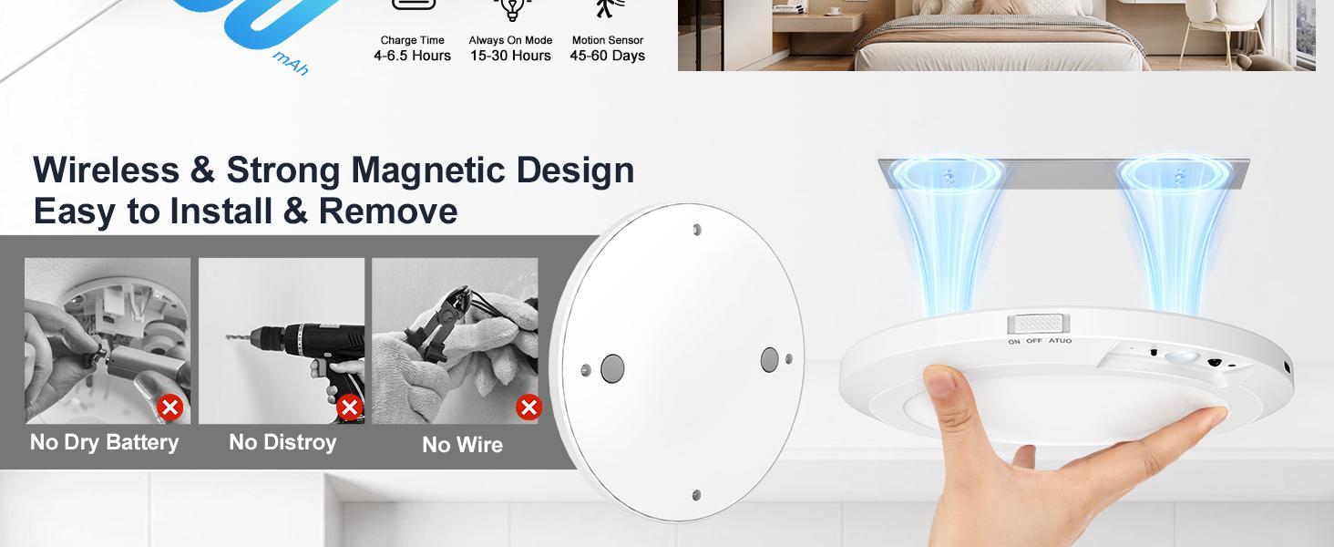 Rechargeable Motion Sensor Ceiling Light with Remote – 10000mAh Battery Powered Magnetic Wireless LED Light for Closet Shower Stairs Shed Hallway Porch Patio Garage ect, 3 Color 10-Level Dimmable, No Wiring Rechargeable Motion Sensor Ceiling Light with Remote – 10000mAh Battery Powered Magnetic Wireless LED Light for Closet Shower Stairs Shed Hallway Porch Patio Garage ect, 3 Color 10-Level Dimmable, No Wiring