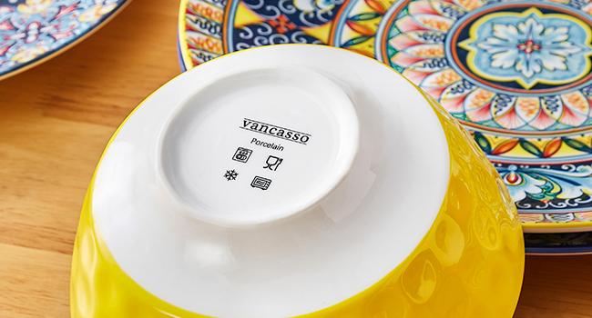 Vancasso Dinner Sets for 4/6 People, Simi Dinnerware Dish Set Artisanal Pieces with 10.5in Dinner Plate, 8.5in Dessert Plate and 950ml Cereal Bowl, Boho Colourful Tableware